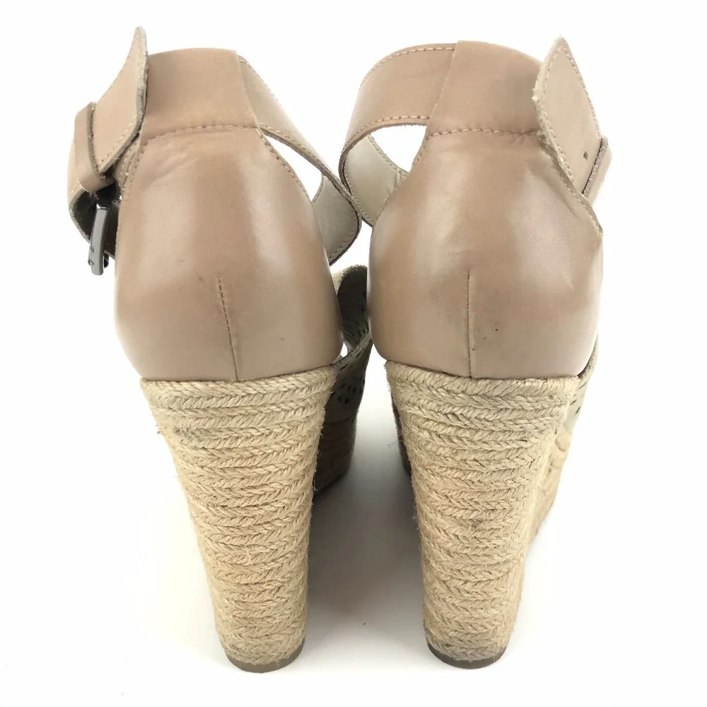 Marc Fisher Hasina Women Wedge Sandals Size 10 Perforated Suede Ankle Strap Jute